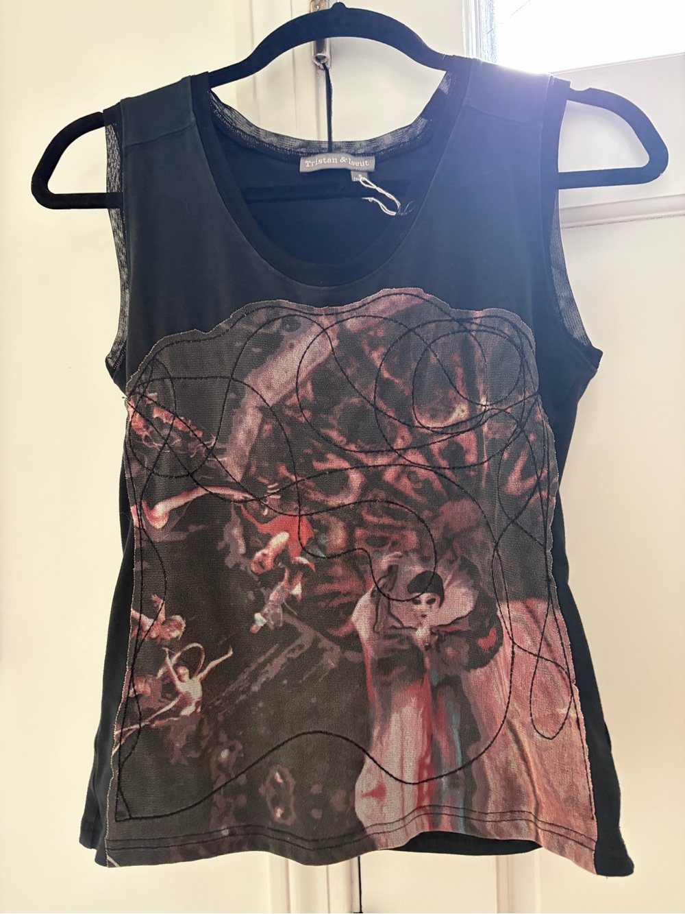 Sleeveless Graphic Tank - Black with Red Print